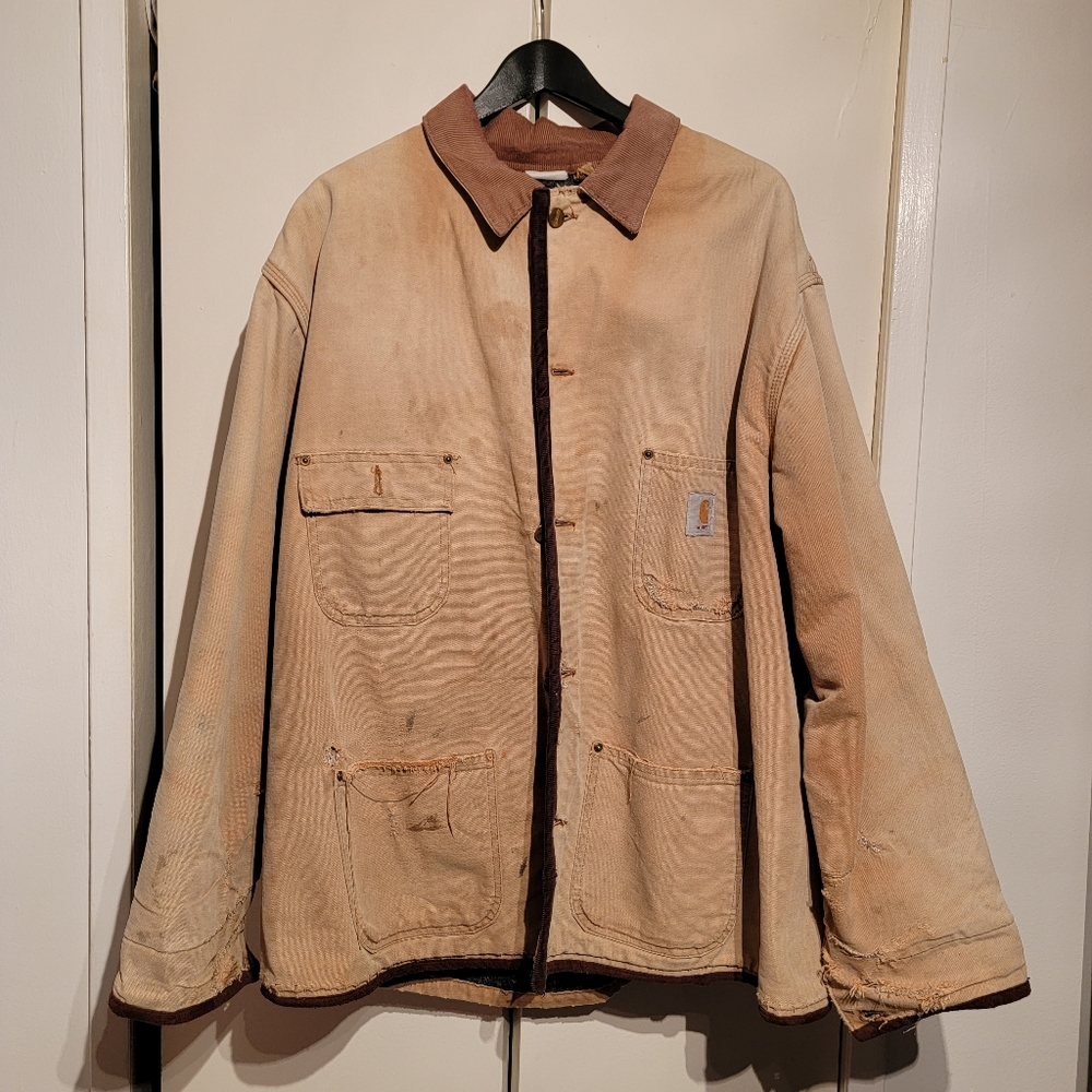 Vintage carhartt loose fit firm duck blanket-lined chore coat